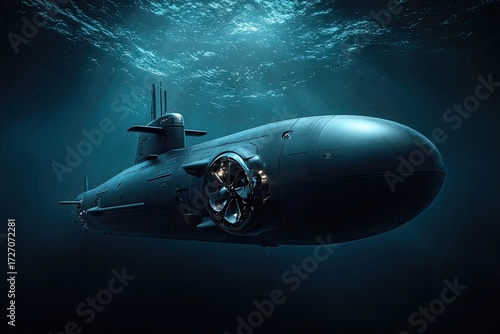 Submarine submerged in deep water