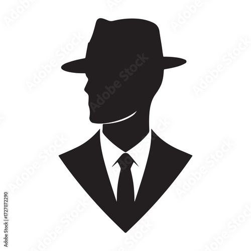 Gentleman Silhouette in Suit and Hat Vector Illustration