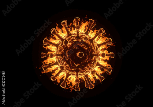 Fiery Coronavirus Illustration on Black Background.