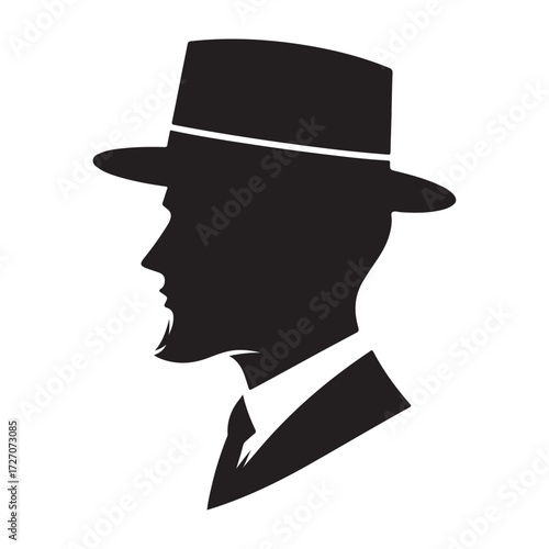 Gentleman Silhouette in Suit and Hat Vector Illustration
