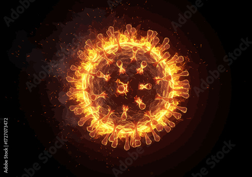 Fiery Coronavirus Rendering with Spikes and Glowing Effect.
