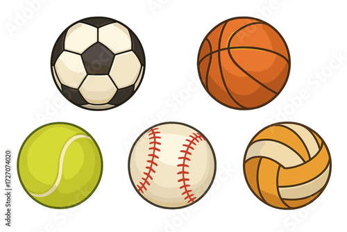 Diverse collection of sports balls on a plain background showcasing popular games and activities for all ages