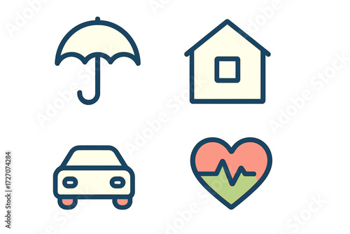 Visual symbols depicting safety, shelter, transportation, and health essentials for everyday life