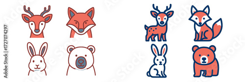 Forest animals illustrated in a playful style with depictions of deer, foxes, rabbits, and bears against a simple background