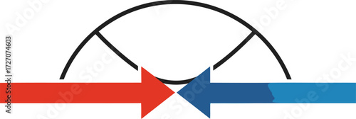 A diagram of a counter-flow heat exchanger, with red and blue arrows symbolizing the opposing movement of hot and cold fluids.
