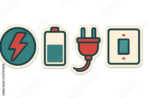 Electric power symbols representing energy, charge, and connection in a simple design