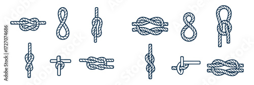 Collection of various knot designs and styles for crafting, sailing, and outdoor activities featuring practical knots and decorative loops