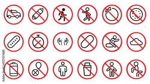 Collection of no smoking signs in vector format, displaying a cigarette with a prohibition symbol..eps