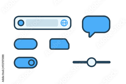 User interface elements in blue color for web design and application development
