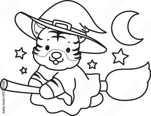 Coloring book of cute tiger character vector clip art for children.  