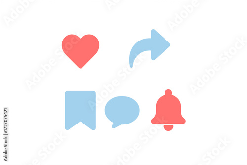 Colorful icons representing social media actions on a plain background