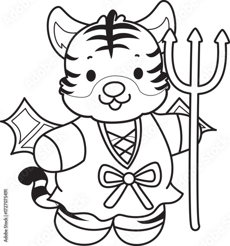 Coloring book of cute tiger character vector clip art for children.  