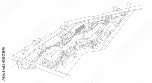 Architectural Visualization of Urban Planning Project with Green Spaces and Roads