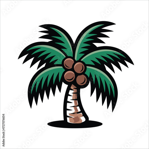 Minimalist coconut tree silhouette illustration, abstract tropical palm design, elegant nature art