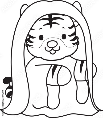 Coloring book of cute tiger character vector clip art for children.  