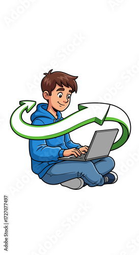 A young entrepreneur working on a laptop, symbolizing a continuous business workflow cycle