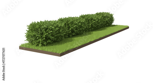 Illustration of a trimmed hedge with green grass, suitable for architectural visualization