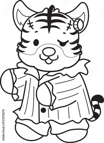 Coloring book of cute tiger character vector clip art for children.  