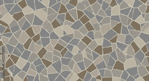 Seamless pattern of irregularly shaped stones in various shades of gray and brown