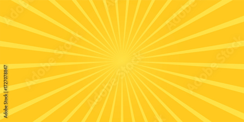 Yellow banner with Sun rays, lines background, light