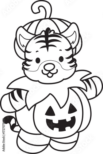 Coloring book of cute tiger character vector clip art for children.  