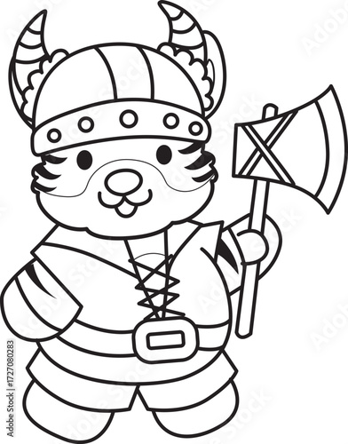 Coloring book of cute tiger character vector clip art for children.  