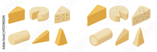 Variety of cheese displayed in different shapes suitable for culinary use and tasting events
