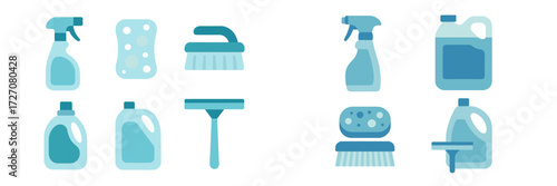 Cleaning supplies assortment for household chores and maintenance tasks during the day