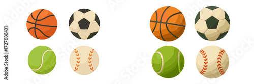 Six sports balls arranged in two rows on a white background, showcasing different games and activities in one image
