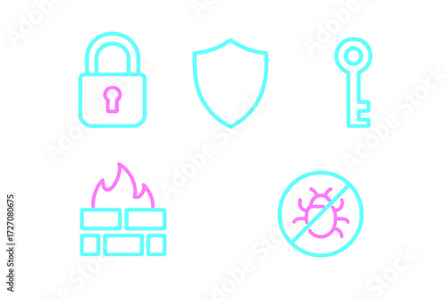 Visual representation of cybersecurity elements showing protection, threats, and solutions in a modern design