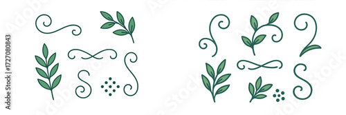 Beautiful green leaf designs and swirls for creative decorations and illustrations
