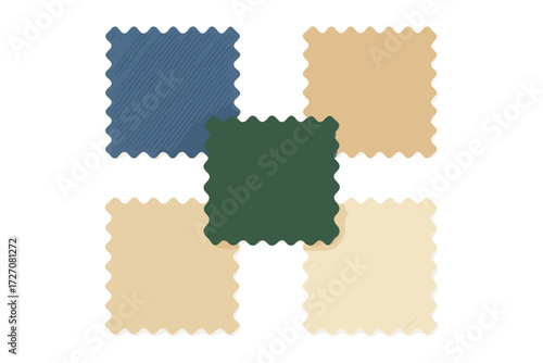 Colorful fabric swatches arranged in a pleasing pattern for design inspiration