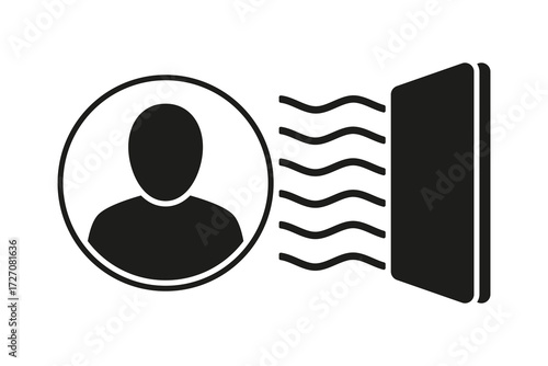 Heater icon emitting warm waves. Concept for indoor heating, comfort, temperature control, and energy efficiency.