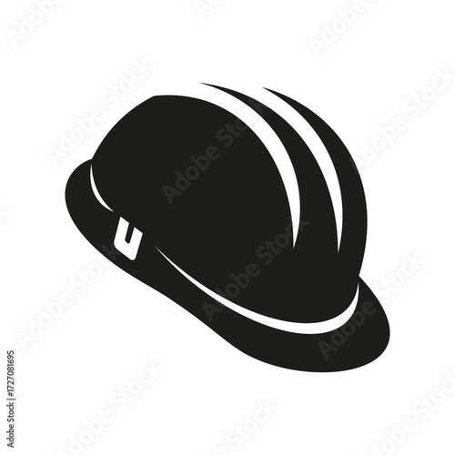 Black silhouette of a construction hard hat, symbolizing safety, protection, and industrial work environments.