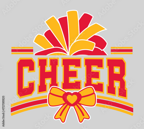 Kansas City cheerleading illustration. Red and Gold Cheerleader Pom-poms and Bow Vector.