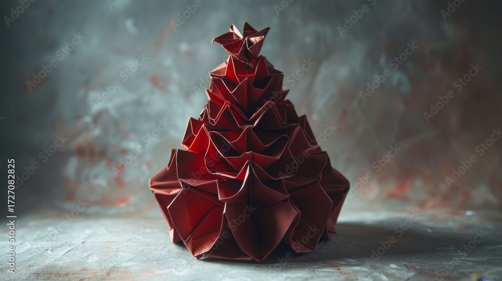 Naklejka premium Minimalist abstract christmas tree crafted from elegant folded paper origami shapes