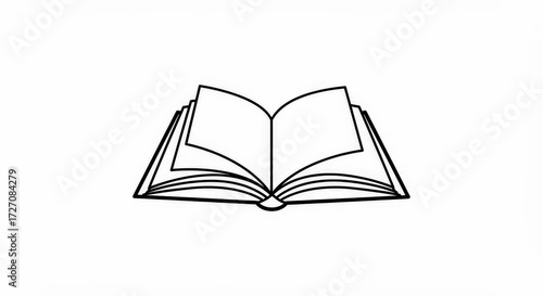 Black and White Line Art Icon of Open Book
