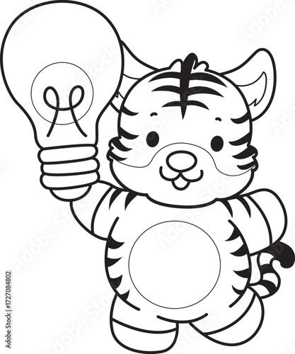 Coloring book of cute tiger character vector clip art for children.  