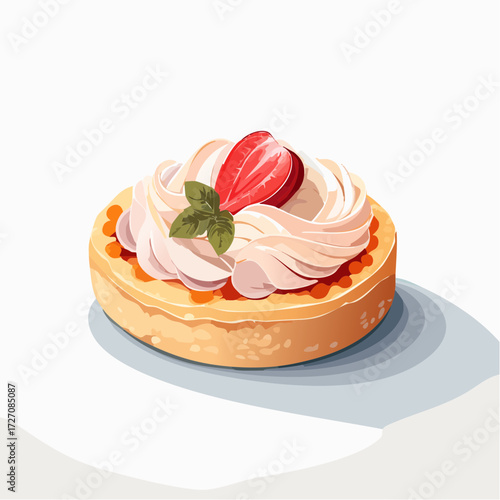 Delicious strawberry cream tart delight, perfect for bakery and dessert advertising