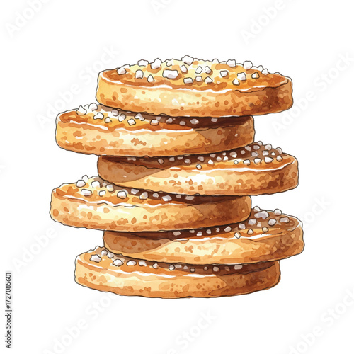 Watercolor Vector Shortbread Traditional Cookie Illustration on White Background