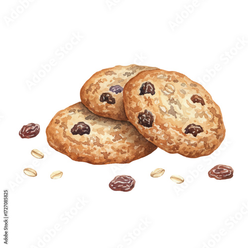Watercolor Vector Oatmeal Cookies Illustration on White Background