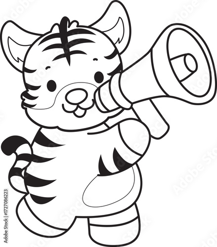 Coloring book of cute tiger character vector clip art for children.  