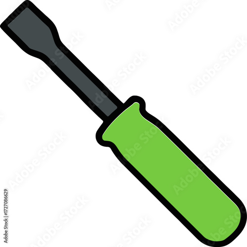 Classic flat design screwdriver icon with bold outline and vibrant color options for tools and repair