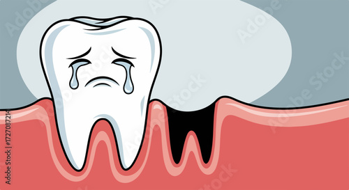 Toothache, with a cartoon tooth crying on gingiva, represents dental problem. Toothache is the cause of pain for people, and dental problem may cause suffering.