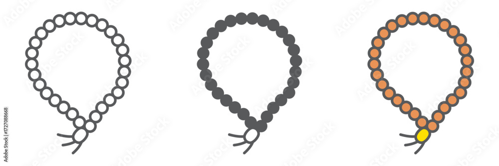 Fototapeta premium Misbaha icon, ramadan and dhikr, muslim tasbih sign, vector graphics, a linear pattern on a white background, editable stroke