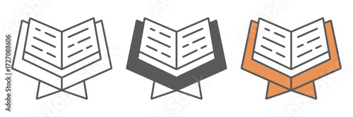 Open koran book icon, ramadan and religion, open quran book sign, vector graphics, a linear pattern on a white background, editable stroke