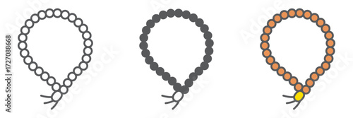 Misbaha icon, ramadan and dhikr, muslim tasbih sign, vector graphics, a linear pattern on a white background, editable stroke