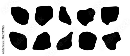Black river gravels shape set. Stone silhouette