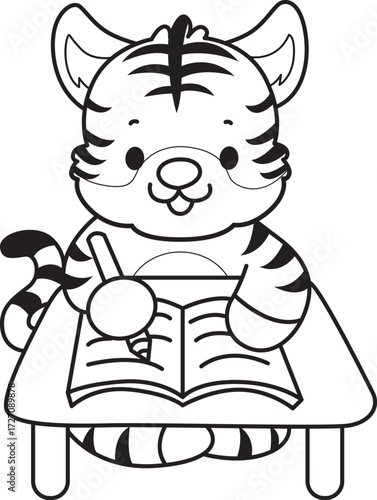 Coloring book of cute tiger character vector clip art for children.  