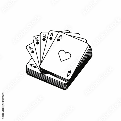 A hand of four aces and a king of spades from a deck of cards, ready for a game.